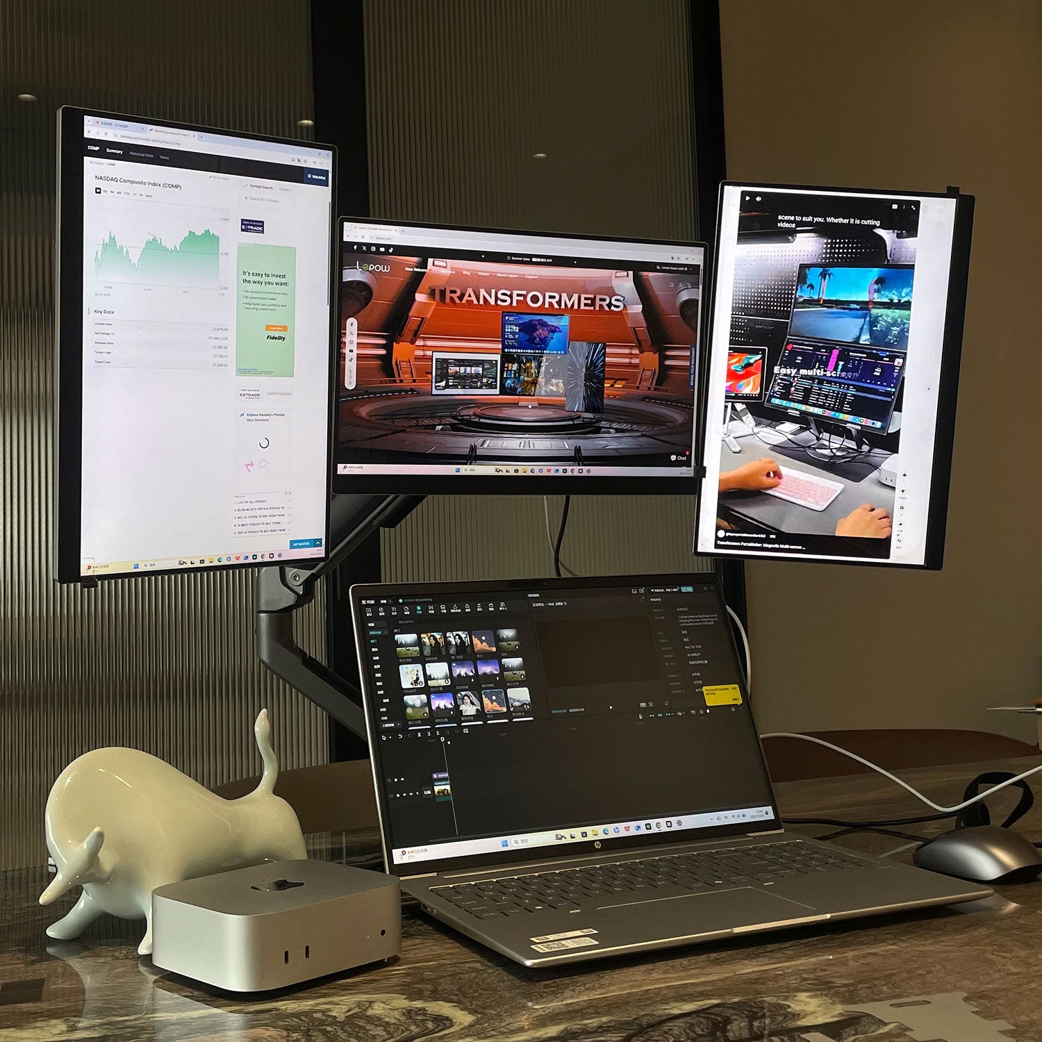 Ulepow FlexScreen Pro Trio: Modular 3x 16" Primary Display +Monitor floating stand