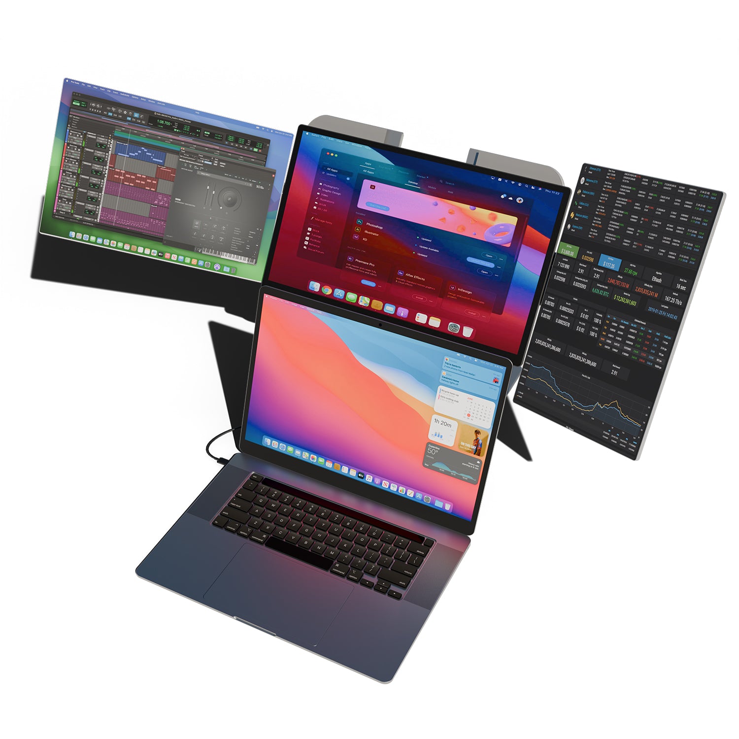 Ulepow FlexScreen Pro Trio: Modular 3x 16" Primary Display +Monitor floating stand