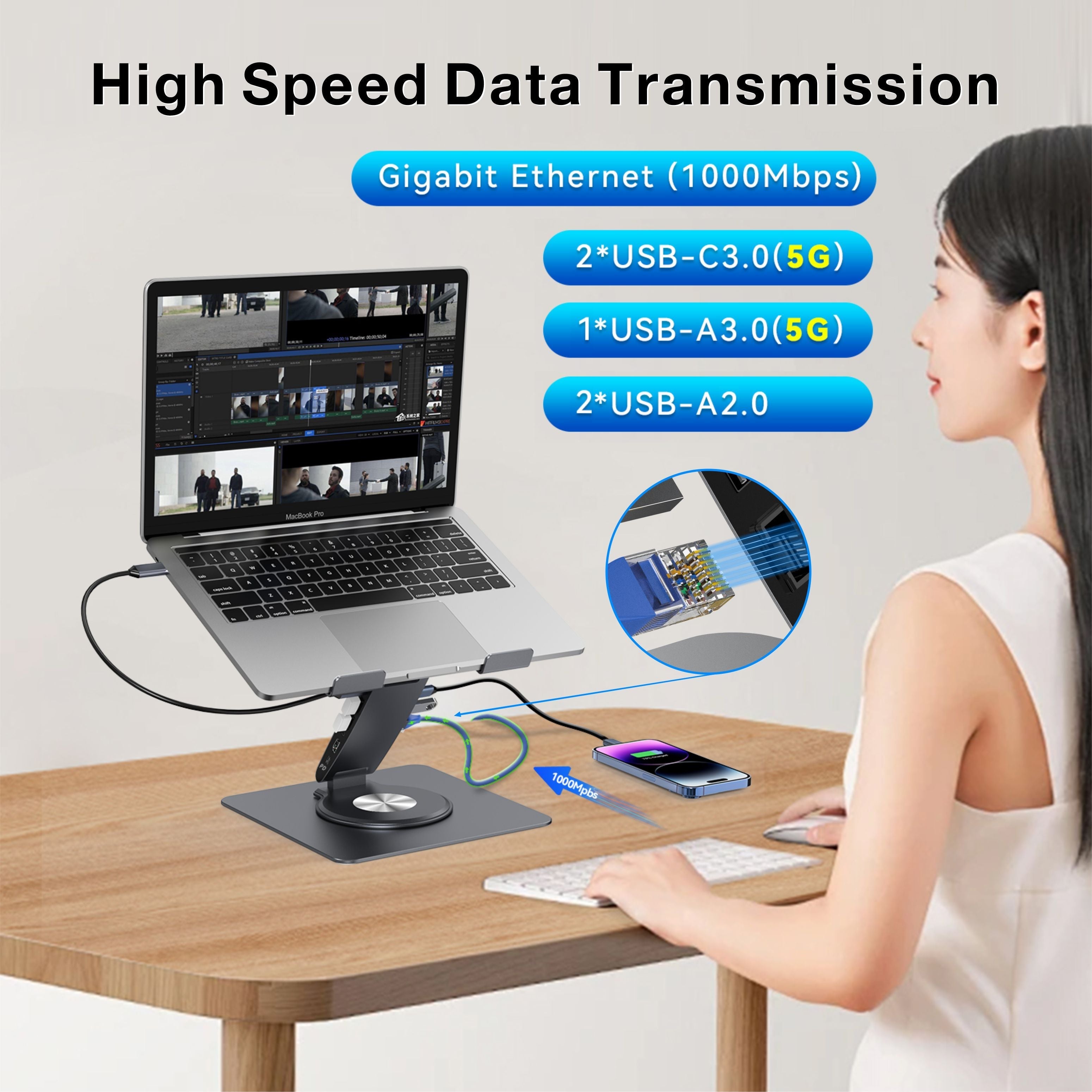 Lepow DockMate S – 11-in-1 USB-C Docking Station & Laptop Stand, Dual 4K@60Hz HDMI, 100W PD, Gigabit Ethernet, SD/TF, Budget-Friendly