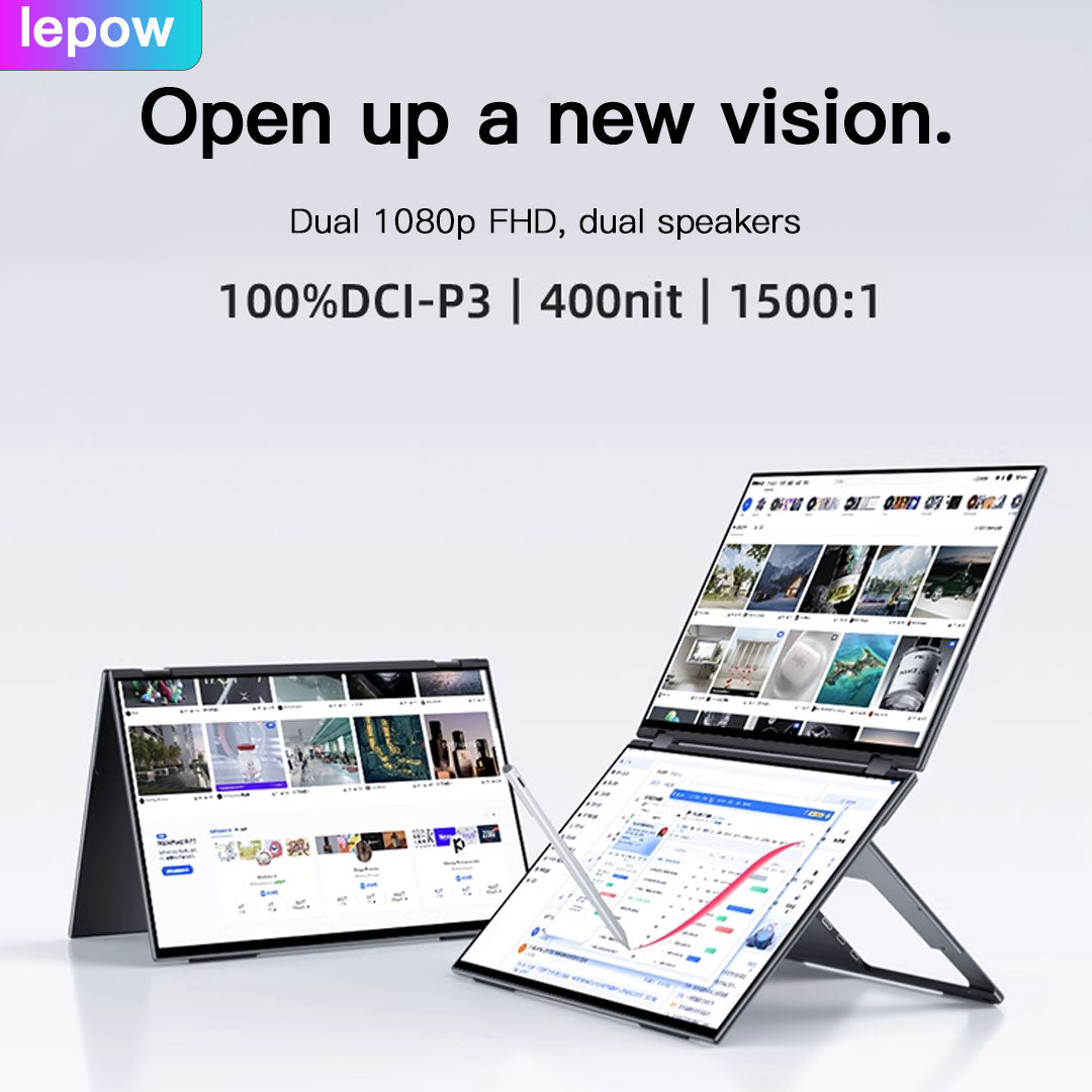 Lepow D15 DualView – 15.6" FHD Portable Monitor | IPS, USB-C, Foldable Dual-Screen for Laptop, MacBook & Gaming
